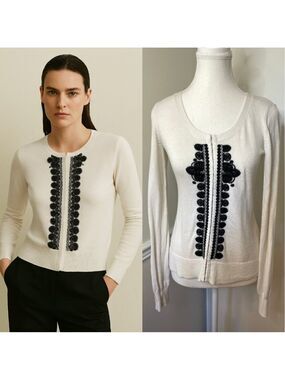 Attitude Cashmere Wool Blend Embroidered Cardigan XS